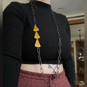 Silver chain necklace with yellow triangles
